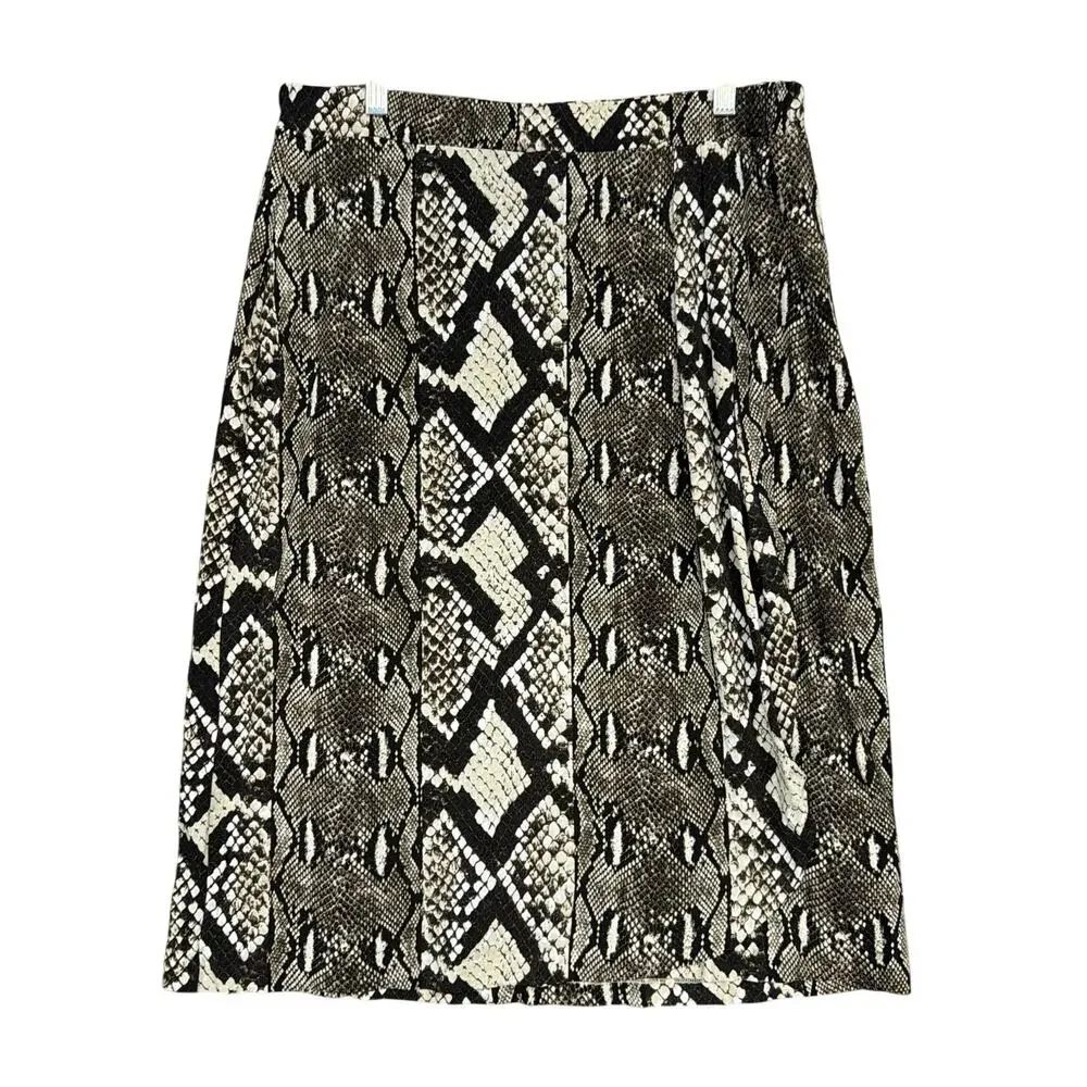 Michael Kors Womens Skirt Brown Cream Snake Print Wrap Pull On ALine Stretch L